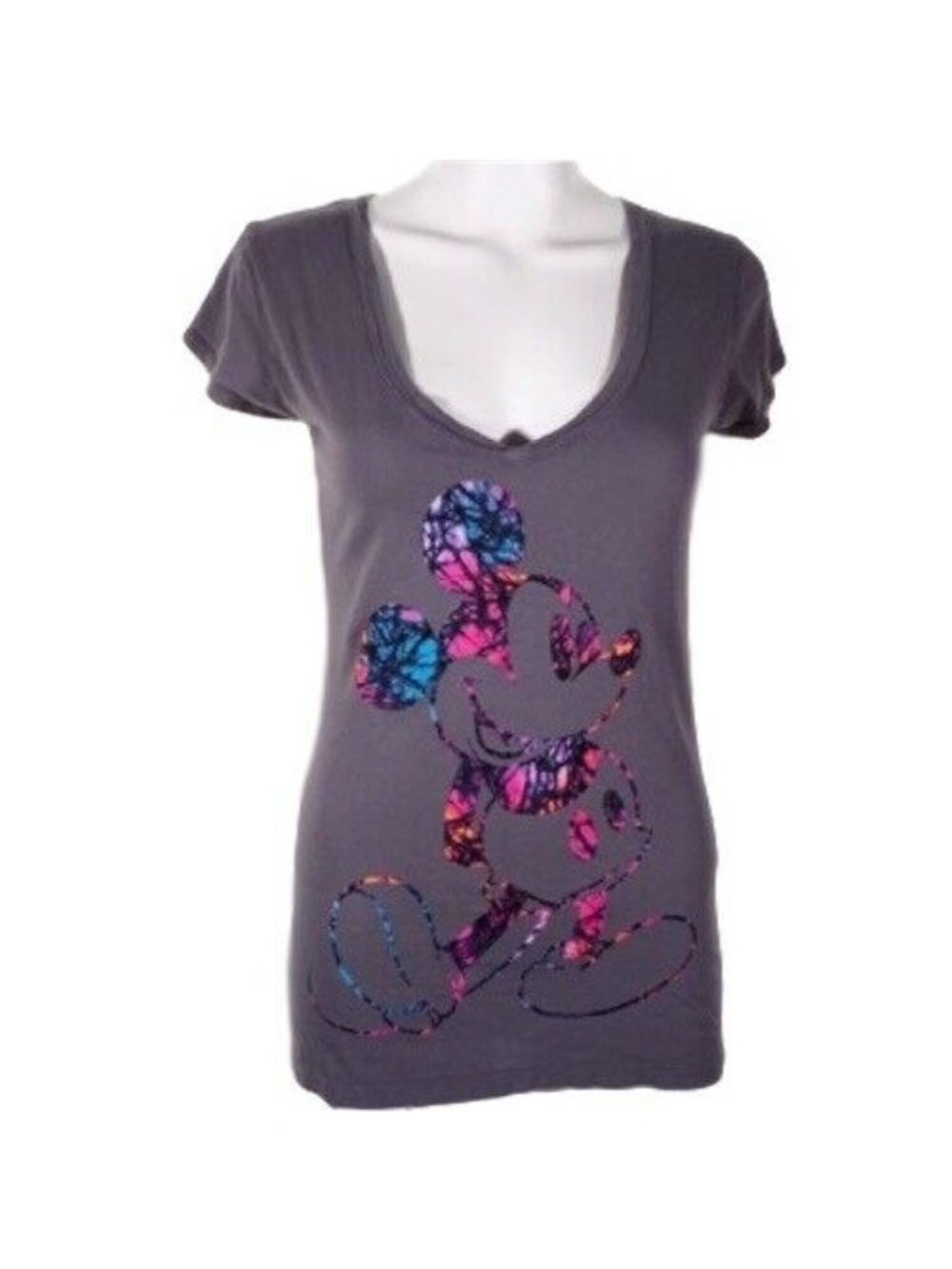 Retro Disney Mickey Women Tunic Tee Shirt Size Medium 7/9 Scoop Grey Tye Dyed